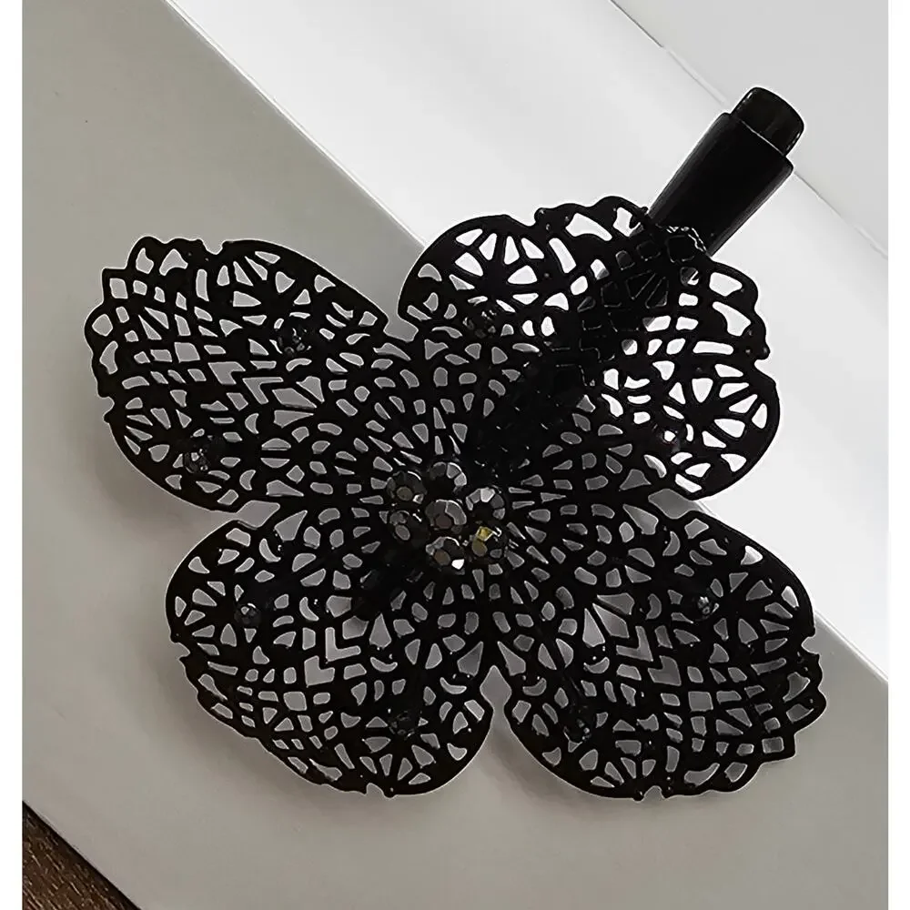 Anthropologie Black Floral Lace Cutout Hair Clip